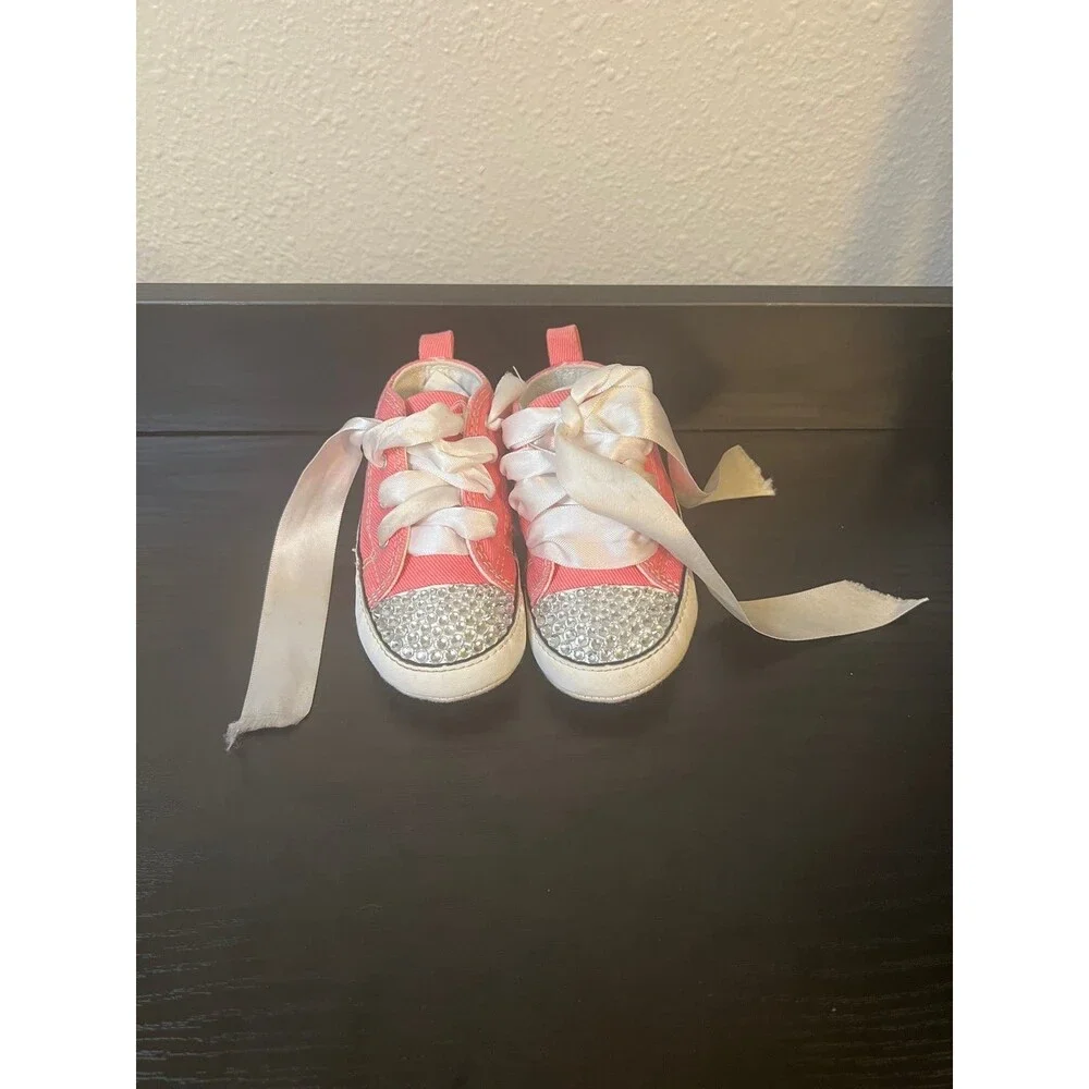 Baby Girl Custom Pink Converse size 4 Soft bottom crib shoes